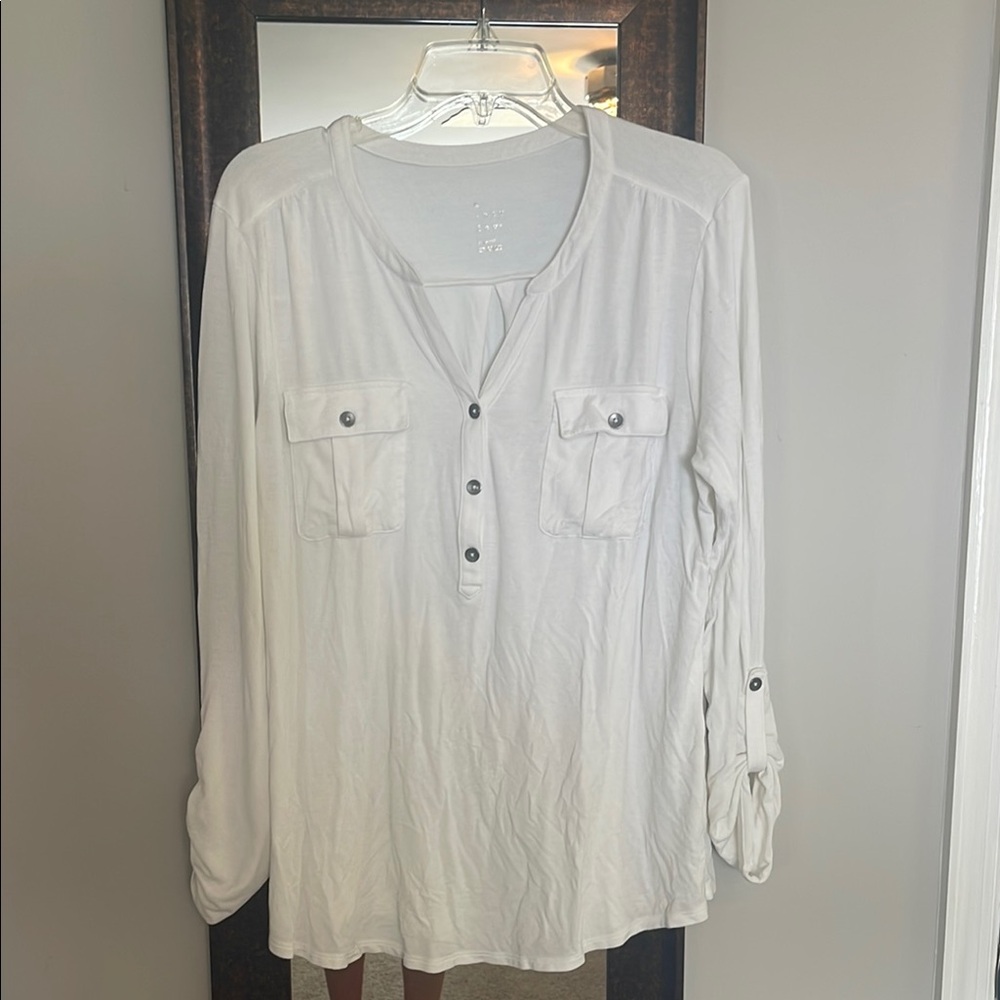 A New Day Roomy Fit White Long Sleeve Button-Up Shirt